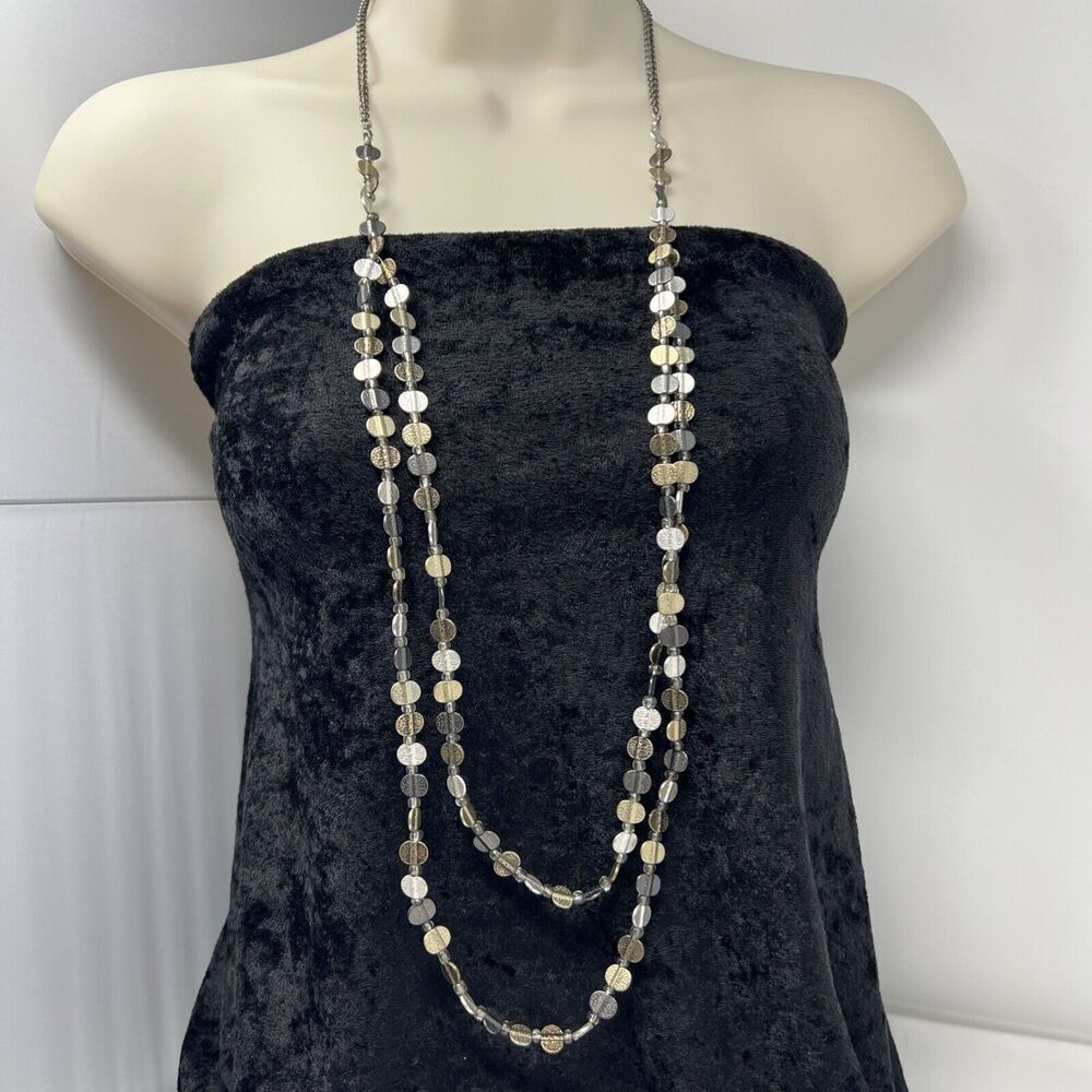 Chico’s Silver / Gold Multi Coin Charm Necklace Gold Black Antiqued Metal Silver